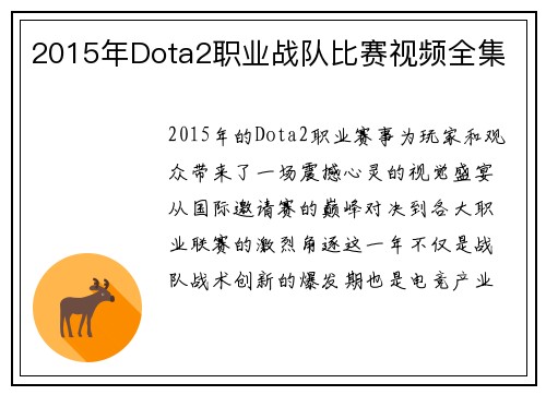 2015年Dota2职业战队比赛视频全集