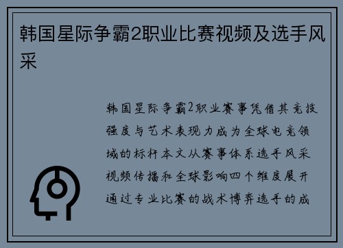 韩国星际争霸2职业比赛视频及选手风采