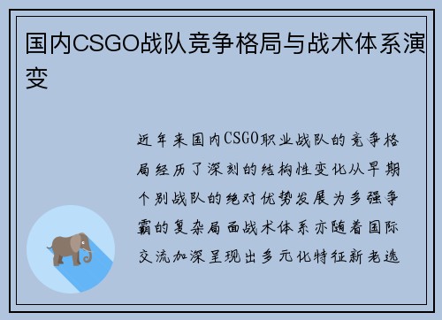 国内CSGO战队竞争格局与战术体系演变